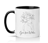 Sassy Souls Grow from Within 11oz Ceramic Novelty Mug Floral Self Growth Inspirational Tea Coffee Cup Gift Black