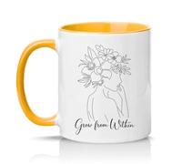 Sassy Souls Grow from Within 11oz Ceramic Novelty Mug Floral Self Growth Inspirational Tea Coffee Cup Gift Golden Yellow