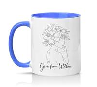 Sassy Souls Grow from Within 11oz Ceramic Novelty Mug Floral Self Growth Inspirational Tea Coffee Cup Gift Blue
