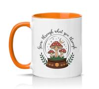 Sassy Souls Grow Through What You Through 11oz Ceramic Novelty Mug Mushroom Celestial Mental Health Nature Tea Coffee Cup Orange