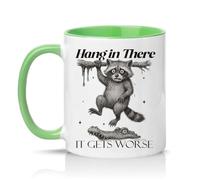 Sassy Souls Hang in There It Gets Worse 11oz Ceramic Novelty Mug Dark Humour Animal Tea Coffee Cup Gift Green