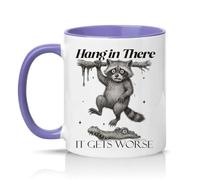Sassy Souls Hang in There It Gets Worse 11oz Ceramic Novelty Mug Dark Humour Animal Tea Coffee Cup Gift Light Purple