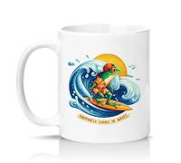 Sassy Souls Happiness Comes in Waves 11oz Ceramic Novelty Mug Frog Surfing Surfer Beach Life Tea Coffee Cup Gift White