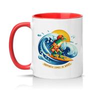 Sassy Souls Happiness Comes in Waves 11oz Ceramic Novelty Mug Frog Surfing Surfer Beach Life Tea Coffee Cup Gift Red