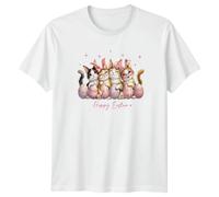 Sassy Souls Happy Easter Womens T-Shirt Kitten Easter Eggs Bunny Ears Cat Holiday Easter Gift for Her M White