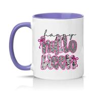 Sassy Souls Happy Halloween Womens 11oz Ceramic Novelty Mug Pink Gothic Lace Pattern Tea Coffee Cup Gift Light Purple