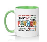 Sassy Souls Hardworking Brave Funny Wise Strong Hero Father Adventurous Fearless Devoted Protector Loving Mens 11oz Ceramic Novelty Mug Tea Coffee Cup Green