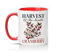 Sassy Souls Harvest of The Month October Cranberry 11oz Ceramic Novelty Mug Botanical Tea Coffee Cup Gift Red