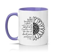 Sassy Souls He Who Began A Good Work in You Will Carry It On to Completion Until The Day of Christ Jesus Philippians 1 6 11oz Ceramic Novelty Mug Tea Coffee Cup Light Purple