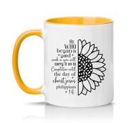 Sassy Souls He Who Began A Good Work in You Will Carry It On to Completion Until The Day of Christ Jesus Philippians 1 6 11oz Ceramic Novelty Mug Tea Coffee Cup Golden Yellow