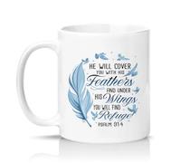 Sassy Souls He Will Cover You with His Feathers and Under His Wings You Will Find Refuge Psalm 91:4 11oz Ceramic Novelty Mug Christian Faith Tea Coffee Cup White