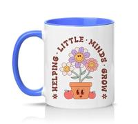 Sassy Souls Helping Little Minds Grow 11oz Ceramic Novelty Mug Teacher Teaching Assistant Nursery Thank You Gift Tea Coffee Cup Blue