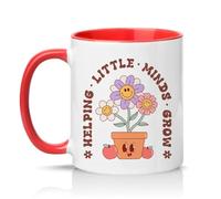 Sassy Souls Helping Little Minds Grow 11oz Ceramic Novelty Mug Teacher Teaching Assistant Nursery Thank You Gift Tea Coffee Cup Red