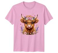 Sassy Souls Highland Cow Wearing Floral Crown Womens T-Shirt Scottish Hairy Coo Cattle Birthday Gift for Her S Light Pink