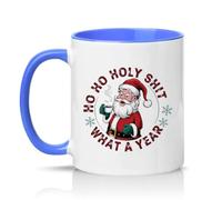 Sassy Souls Ho Ho Holy Shit What A Year 11oz Ceramic Novelty Mug Christmas Tea Coffee Cup Gift Blue