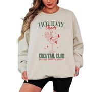 Sassy Souls Holiday Cheer Cocktail Club Making Spirits Bright Christmas Party Womens Sweatshirt Santa Jumper Festive Graphic Pullover M Sand