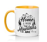 Sassy Souls Home is Where The Mountains are 11oz Ceramic Novelty Mug Mountain Climbing Outdoors Tea Coffee Cup Gift Golden Yellow