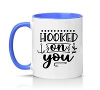 Sassy Souls Hooked On You 11oz Ceramic Novelty Mug Fishing Puns Fishing Tea Coffee Cup Gift Blue