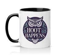 Sassy Souls Hoot Happens 11oz Ceramic Novelty Mug Owl Pun Animal Humour Tea Coffee Cup Gift Black