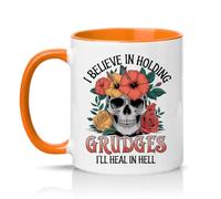 Sassy Souls I Believe in Holding Grudges Ill Heal in Hell 11oz Ceramic Novelty Mug Gothic Sarcasm Dark Humour Tea Coffee Cup Gift Orange