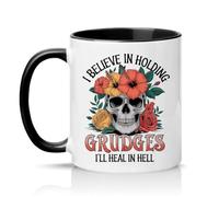 Sassy Souls I Believe in Holding Grudges Ill Heal in Hell 11oz Ceramic Novelty Mug Gothic Sarcasm Dark Humour Tea Coffee Cup Gift Black