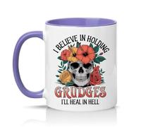 Sassy Souls I Believe in Holding Grudges Ill Heal in Hell 11oz Ceramic Novelty Mug Gothic Sarcasm Dark Humour Tea Coffee Cup Gift Light Purple