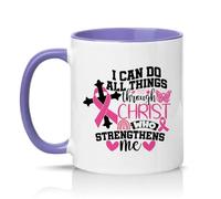 Sassy Souls I Can Do All Things Through Christ Who Strengthens Me Womens 11oz Ceramic Novelty Mug Breast Awareness Christian Tea Coffee Cup Gift Light Purple