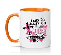 Sassy Souls I Can Do All Things Through Christ Who Strengthens Me Womens 11oz Ceramic Novelty Mug Breast Awareness Christian Tea Coffee Cup Gift Orange