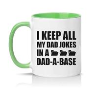 Sassy Souls I Keep All My Dad Jokes in A Dad-A-Base Mens 11oz Ceramic Novelty Mug Dad Jokes Dad Humour Tea Coffee Cup Gift Green