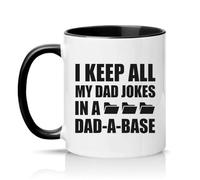 Sassy Souls I Keep All My Dad Jokes in A Dad-A-Base Mens 11oz Ceramic Novelty Mug Dad Jokes Dad Humour Tea Coffee Cup Gift Black