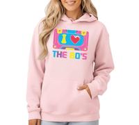 Sassy Souls I Love The 80s Cassette Retro Womens Graphic Hoodie 80s Culture Ladies Sweatshirt Pullover Hoodies L (16-18) Light Pink