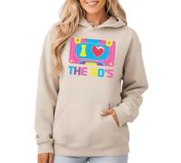 Sassy Souls I Love The 80s Cassette Retro Womens Graphic Hoodie 80s Culture Ladies Sweatshirt Pullover Hoodies 3XL (26-28) Sand