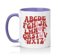 Sassy Souls I Love You Hidden Alphabet Message 11oz Ceramic Novelty Mug Romantic Couples Tea Coffee Cup Light Purple