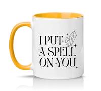 Sassy Souls I Put A Spell On You 11oz Ceramic Novelty Mug Witchcraft Halloween Mystical Crystal Lover Tea Coffee Cup Gift Golden Yellow