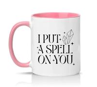 Sassy Souls I Put A Spell On You 11oz Ceramic Novelty Mug Witchcraft Halloween Mystical Crystal Lover Tea Coffee Cup Gift Pink