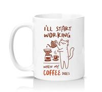 Sassy Souls Ill Start Working When My Coffee Does 11oz Ceramic Novelty Mug Cat Lovers Office Humour Tea Coffee Cup Secret Santa Stocking Filler White