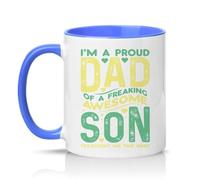Sassy Souls Im A Proud Dad of A Freaking Awesome Son Yes Bought Me This Shirt Mens 11oz Ceramic Novelty Mug Dad from Son Family Tea Coffee Cup Gift Blue