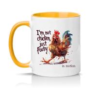 Sassy Souls Im Not Chicken Just Poultry in Motion 11oz Ceramic Novelty Mug Chicken Puns Farm Animals Tea Coffee Cup Gift Golden Yellow