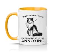 Sassy Souls Im Not in A Bad Mood Everyone is Just Annoying 11oz Ceramic Novelty Mug Grumpy Cat Pet Owners Office Humour Tea Coffee Cup Gift Golden Yellow