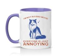 Sassy Souls Im Not in A Bad Mood Everyone is Just Annoying 11oz Ceramic Novelty Mug Sarcastic Cat Humour Tea Coffee Cup Gift Light Purple
