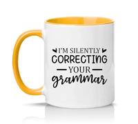 Sassy Souls Im Silently Correcting Your Grammar 11oz Ceramic Novelty Mug English Teacher Grammar Nerd Tea Coffee Cup Gift Golden Yellow