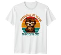 Sassy Souls Introverted But Willing to Discuss Cats T-Shirt Funny Cat Retro Cats S White