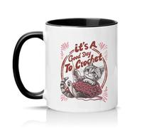 Sassy Souls Its A Good Day to Crochet 11oz Ceramic Novelty Mug Cat Lover Crafting Tea Coffee Cup Black