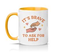 Sassy Souls Its Brave to Ask for Help 11oz Ceramic Novelty Mug Wellness Support Mental Health Tea Coffee Cup Gift Golden Yellow