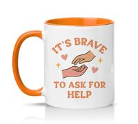 Sassy Souls Its Brave to Ask for Help 11oz Ceramic Novelty Mug Wellness Support Mental Health Tea Coffee Cup Gift Orange