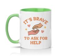 Sassy Souls Its Brave to Ask for Help 11oz Ceramic Novelty Mug Wellness Support Mental Health Tea Coffee Cup Gift Green