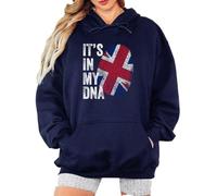 Sassy Souls Its In My DNA British Heritage National Identity Womens Hoodie Sweatshirt UK Flag Graphic Pullover For Women XL (18-20) Navy Blue