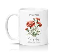 Sassy Souls January Carnation Devotion Love Royalty Womens 11oz Ceramic Novelty Mug January Birth Flower Tea Coffee Cup Gift White