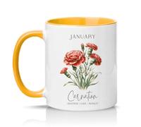 Sassy Souls January Carnation Devotion Love Royalty Womens 11oz Ceramic Novelty Mug January Birth Flower Tea Coffee Cup Gift Golden Yellow