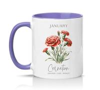 Sassy Souls January Carnation Devotion Love Royalty Womens 11oz Ceramic Novelty Mug January Birth Flower Tea Coffee Cup Gift Light Purple